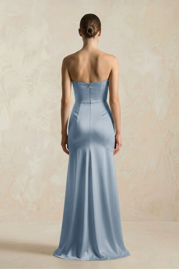Sheath Sweetheart Corset Satin Bridesmaid Dress in Neptune - KISS BRIDAL Bridesmaid Dresses