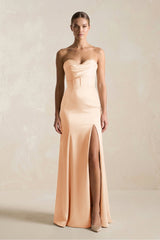 Sheath Sweetheart Corset Satin Bridesmaid Dress in Pale Blush - KISS BRIDAL Bridesmaid Dresses
