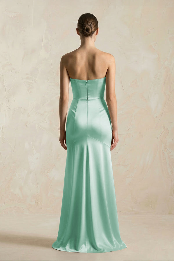 Sheath Sweetheart Corset Satin Bridesmaid Dress in Pale Pistachio - KISS BRIDAL Bridesmaid Dresses