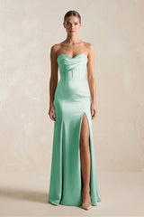 Sheath Sweetheart Corset Satin Bridesmaid Dress in Pale Pistachio - KISS BRIDAL Bridesmaid Dresses