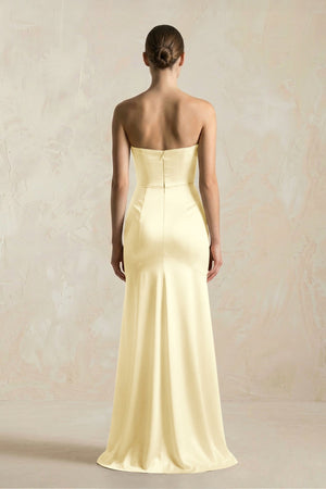 Sheath Sweetheart Corset Satin Bridesmaid Dress in Pastel Yellow - KISS BRIDAL Bridesmaid Dresses