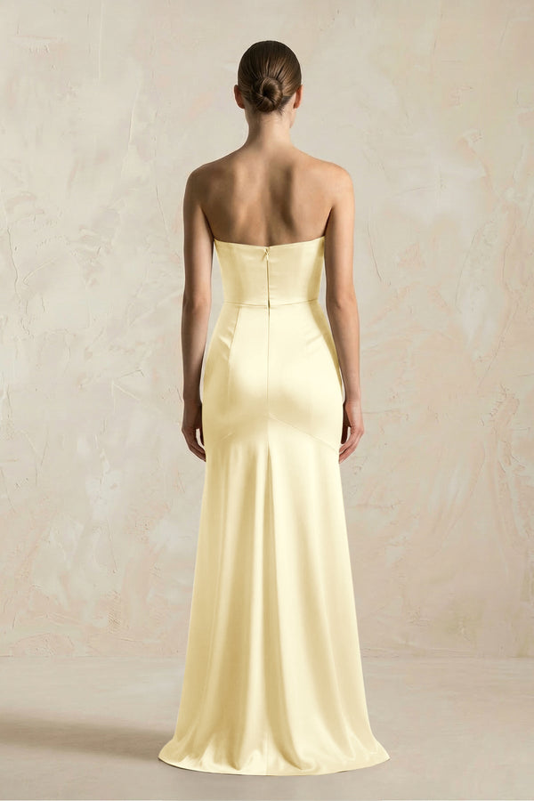 Sheath Sweetheart Corset Satin Bridesmaid Dress in Pastel Yellow - KISS BRIDAL Bridesmaid Dresses