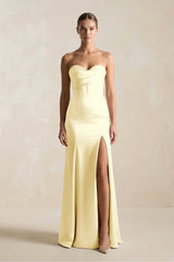 Sheath Sweetheart Corset Satin Bridesmaid Dress in Pastel Yellow - KISS BRIDAL Bridesmaid Dresses