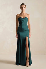 Sheath Sweetheart Corset Satin Bridesmaid Dress in Pine - KISS BRIDAL Bridesmaid Dresses