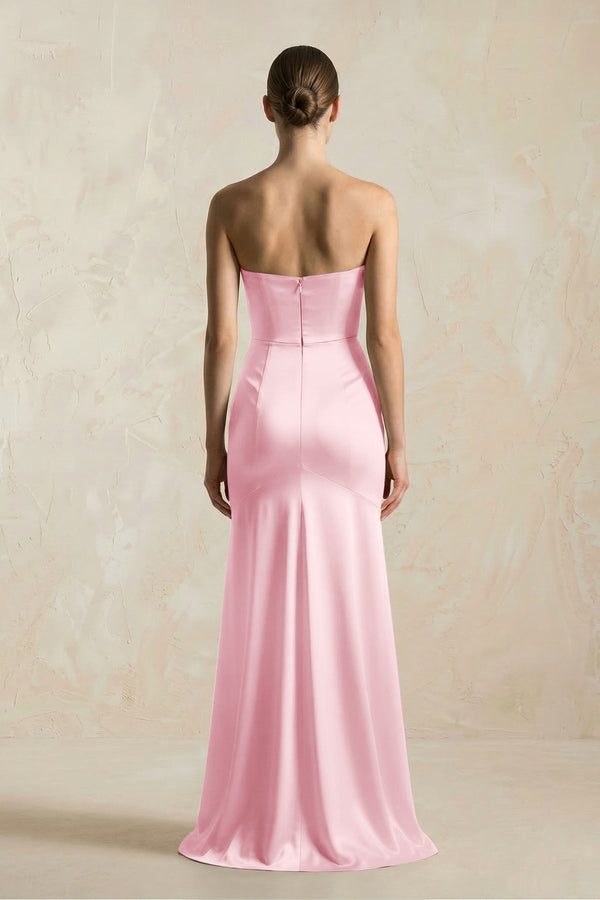 Sheath Sweetheart Corset Satin Bridesmaid Dress in Pink - KISS BRIDAL Bridesmaid Dresses