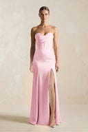 Sheath Sweetheart Corset Satin Bridesmaid Dress in Pink - KISS BRIDAL Bridesmaid Dresses