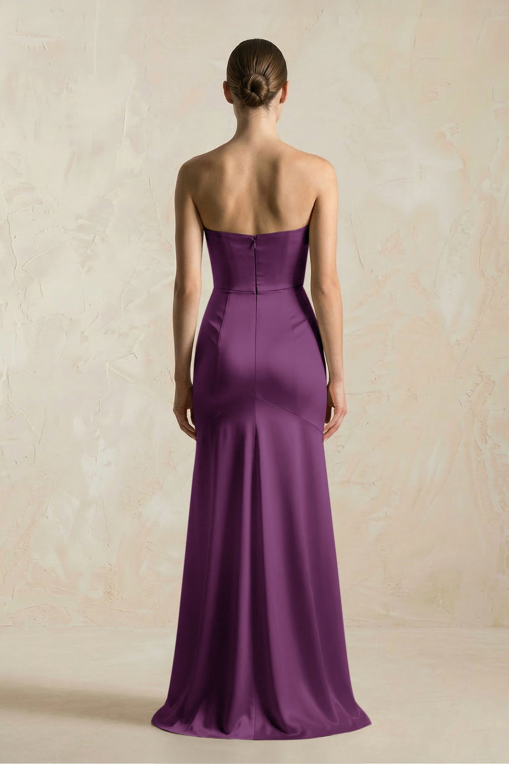 Sheath Sweetheart Corset Satin Bridesmaid Dress in Plum - KISS BRIDAL Bridesmaid Dresses