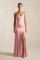 Sheath Sweetheart Corset Satin Bridesmaid Dress in Rosette - KISS BRIDAL Bridesmaid Dresses