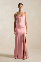 Sheath Sweetheart Corset Satin Bridesmaid Dress in Rosette - KISS BRIDAL Bridesmaid Dresses