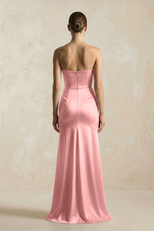 Sheath Sweetheart Corset Satin Bridesmaid Dress in Rosette - KISS BRIDAL Bridesmaid Dresses