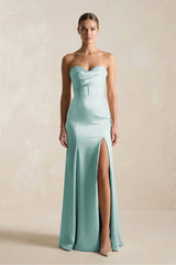 Sheath Sweetheart Corset Satin Bridesmaid Dress in Sage - KISS BRIDAL Bridesmaid Dresses