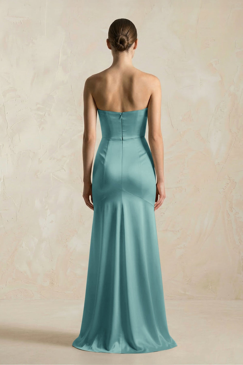 Sheath Sweetheart Corset Satin Bridesmaid Dress in Sea Glass - KISS BRIDAL Bridesmaid Dresses