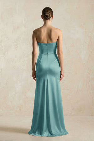 Sheath Sweetheart Corset Satin Bridesmaid Dress in Sea Glass - KISS BRIDAL Bridesmaid Dresses