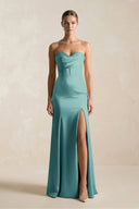 Sheath Sweetheart Corset Satin Bridesmaid Dress in Sea Glass - KISS BRIDAL Bridesmaid Dresses