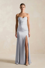 Sheath Sweetheart Corset Satin Bridesmaid Dress in Silver - KISS BRIDAL Bridesmaid Dresses