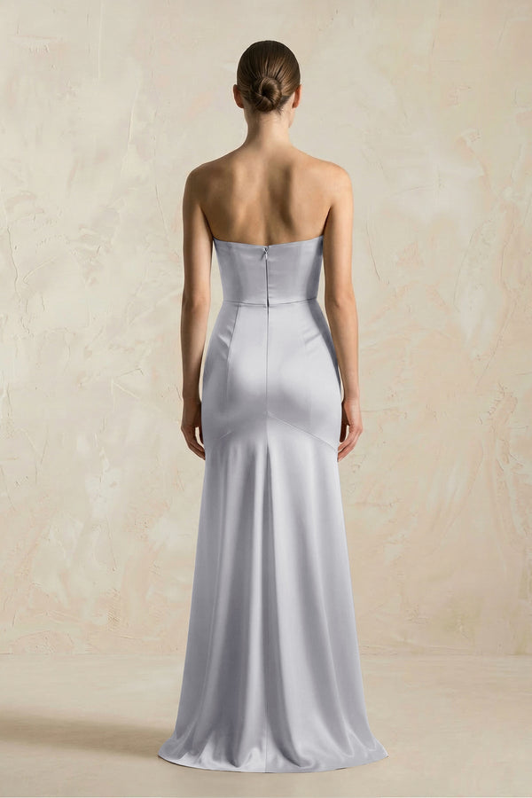 Sheath Sweetheart Corset Satin Bridesmaid Dress in Silver - KISS BRIDAL Bridesmaid Dresses