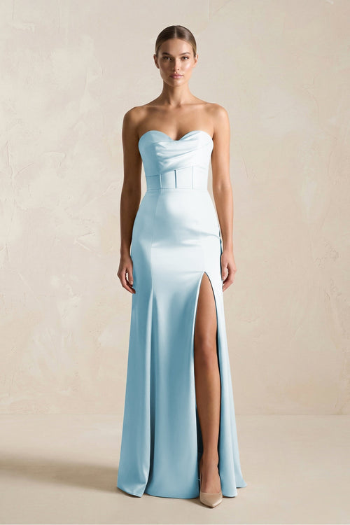 Sheath Sweetheart Corset Satin Bridesmaid Dress in Sky Blue - KISS BRIDAL Bridesmaid Dresses