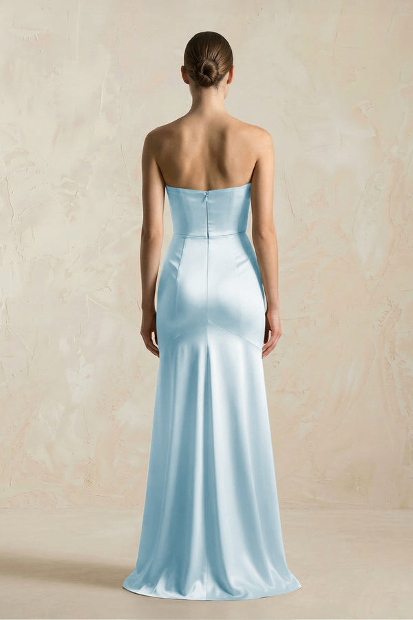 Sheath Sweetheart Corset Satin Bridesmaid Dress in Sky Blue - KISS BRIDAL Bridesmaid Dresses
