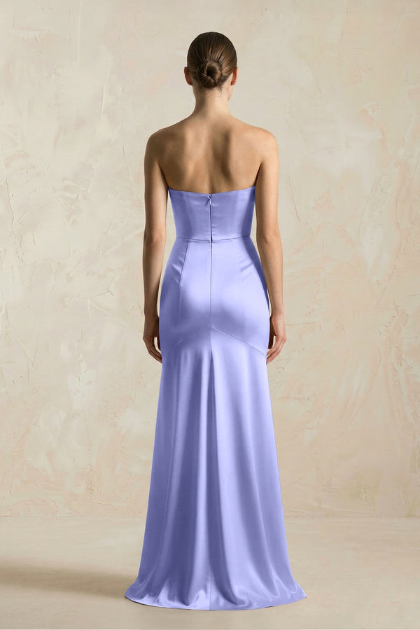 Sheath Sweetheart Corset Satin Bridesmaid Dress in Steel Blue - KISS BRIDAL Bridesmaid Dresses