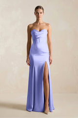 Sheath Sweetheart Corset Satin Bridesmaid Dress in Steel Blue - KISS BRIDAL Bridesmaid Dresses