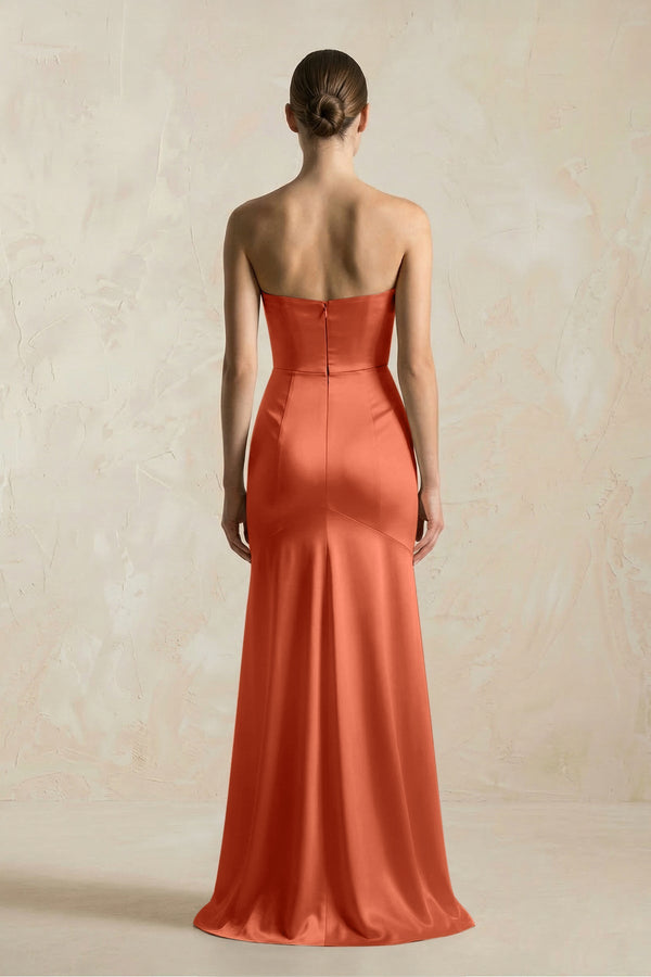 Sheath Sweetheart Corset Satin Bridesmaid Dress in Terracotta - KISS BRIDAL Bridesmaid Dresses