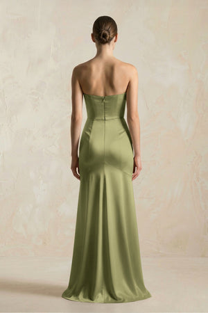 Sheath Sweetheart Corset Satin Bridesmaid Dress in Thyme - KISS BRIDAL Bridesmaid Dresses