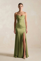 Sheath Sweetheart Corset Satin Bridesmaid Dress in Thyme - KISS BRIDAL Bridesmaid Dresses