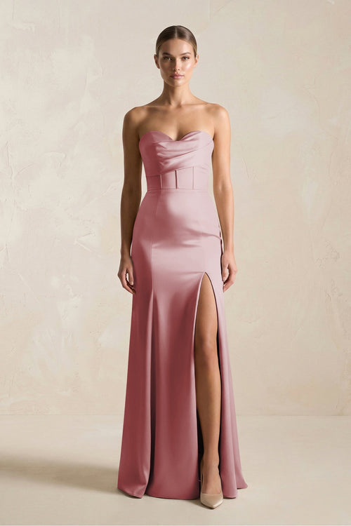 Sheath Sweetheart Corset Satin Bridesmaid Dress in Toffee - KISS BRIDAL Bridesmaid Dresses