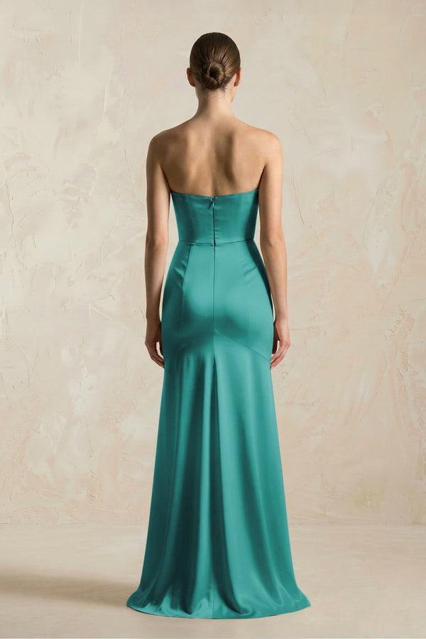 Sheath Sweetheart Corset Satin Bridesmaid Dress in Turquoise - KISS BRIDAL Bridesmaid Dresses