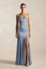 Sheath Sweetheart Corset Satin Bridesmaid Dress in Twilight - KISS BRIDAL Bridesmaid Dresses