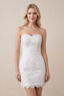 White Sheath Sweetheart Lace Mini Wedding Dress - KISSBRIDAL