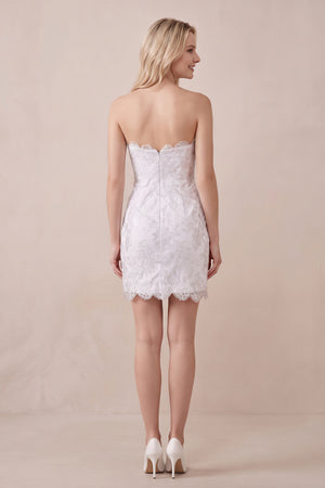 White Sheath Sweetheart Lace Mini Wedding Dress - KISSBRIDAL