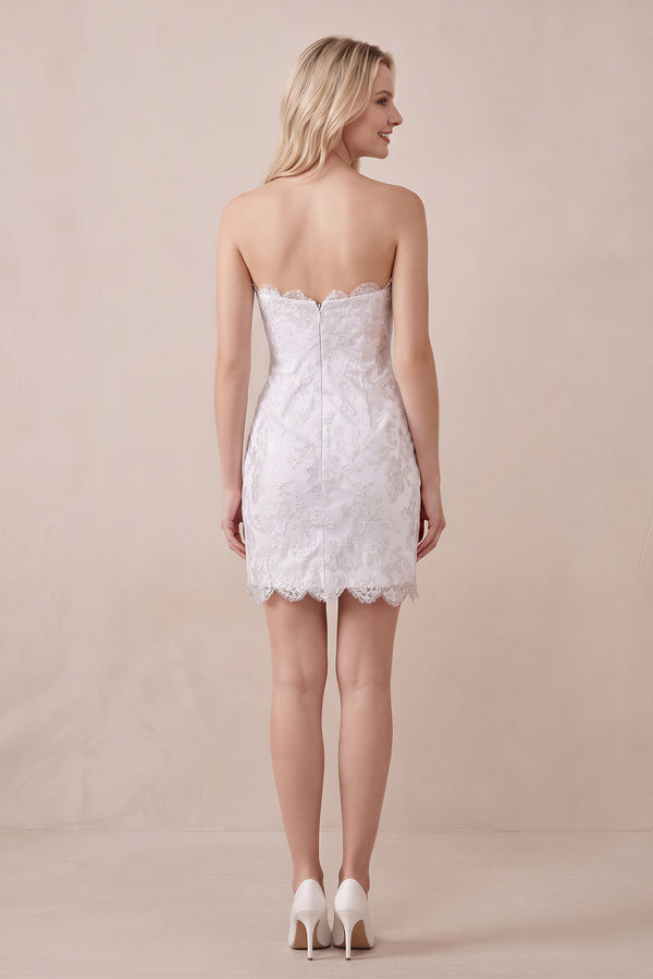 White Sheath Sweetheart Lace Mini Wedding Dress - KISSBRIDAL