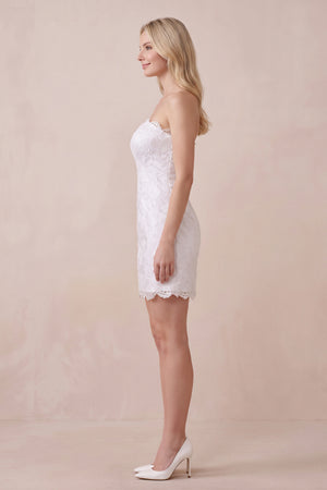 White Sheath Sweetheart Lace Mini Wedding Dress - KISSBRIDAL