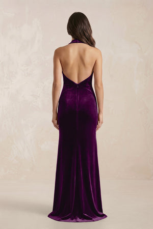 Sheath Velvet V - Neck Bridesmaid Dress in Amethyst - KISS BRIDAL Bridesmaid Dresses