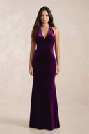 Sheath Velvet V - Neck Bridesmaid Dress in Amethyst - KISS BRIDAL Bridesmaid Dresses