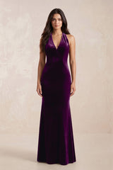Sheath Velvet V - Neck Bridesmaid Dress in Amethyst - KISS BRIDAL Bridesmaid Dresses