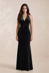 Sheath Velvet V - Neck Bridesmaid Dress in Black - KISS BRIDAL Bridesmaid Dresses