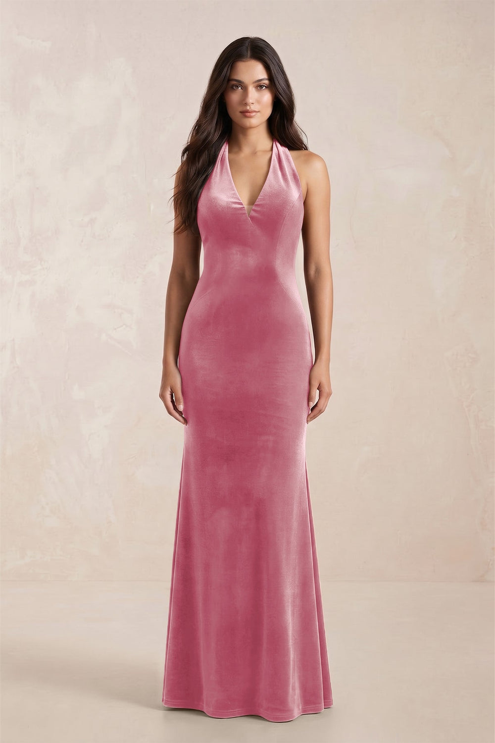 Sheath Velvet V - Neck Bridesmaid Dress in Blush Pink - KISS BRIDAL Bridesmaid Dresses