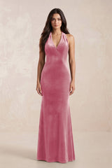 Sheath Velvet V - Neck Bridesmaid Dress in Blush Pink - KISS BRIDAL Bridesmaid Dresses