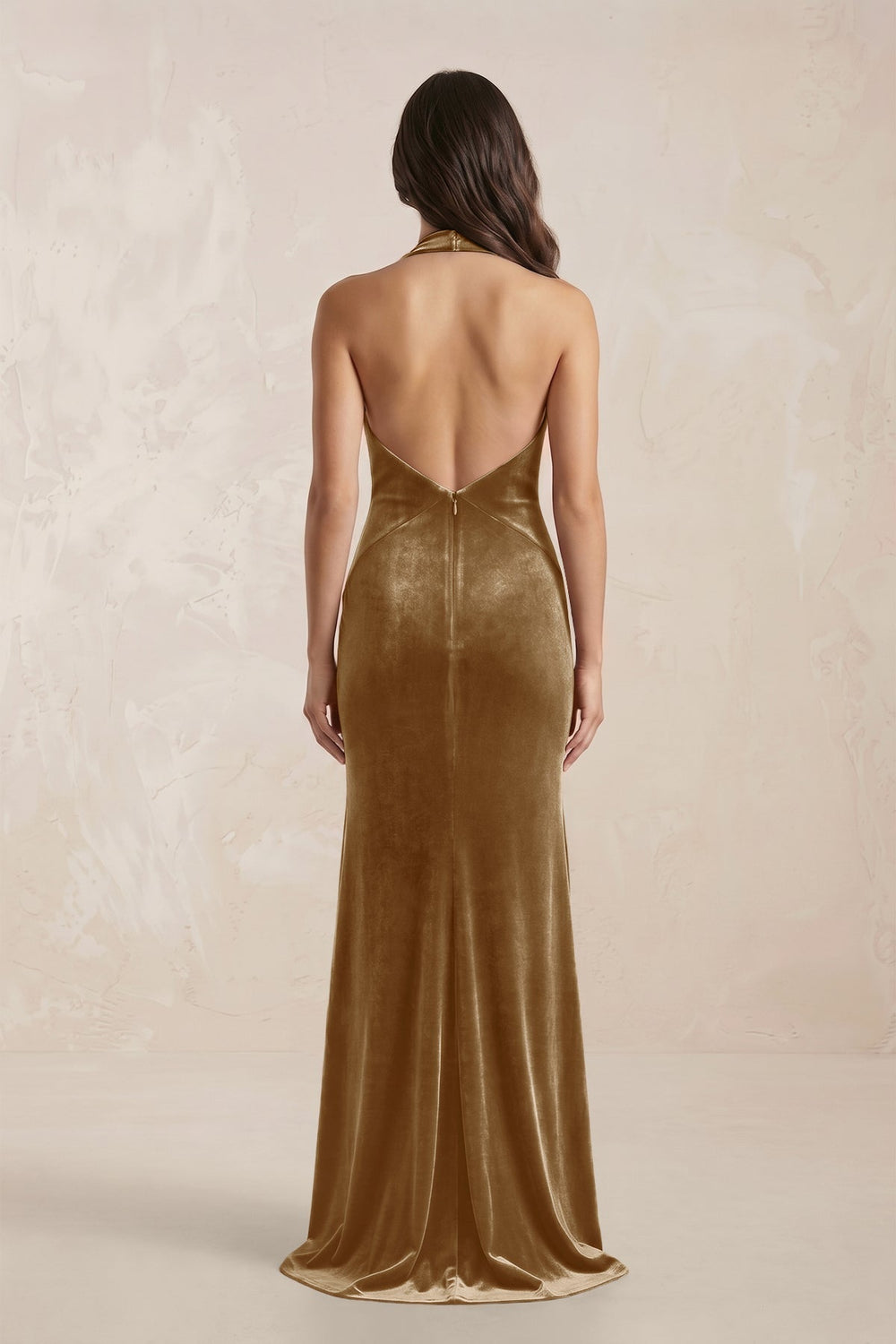 Sheath Velvet V - Neck Bridesmaid Dress in Bronzer - KISS BRIDAL Bridesmaid Dresses