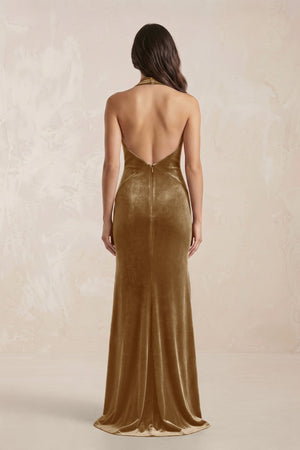 Sheath Velvet V - Neck Bridesmaid Dress in Bronzer - KISS BRIDAL Bridesmaid Dresses