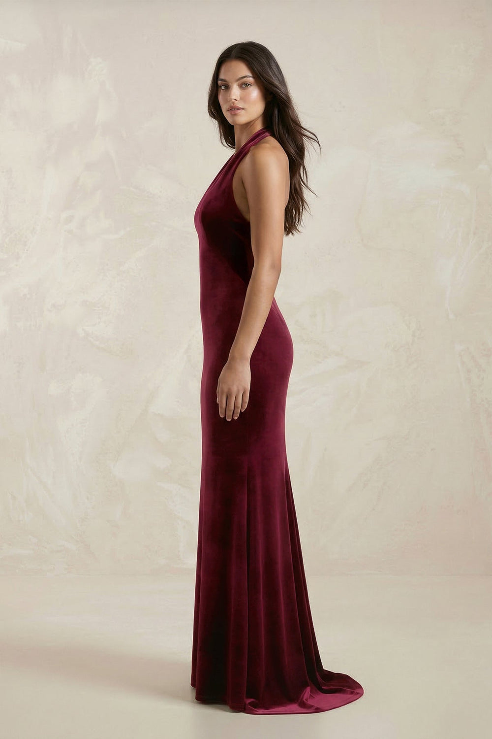 Sheath Velvet V - Neck Bridesmaid Dress in Burgundy - KISS BRIDAL Bridesmaid Dresses