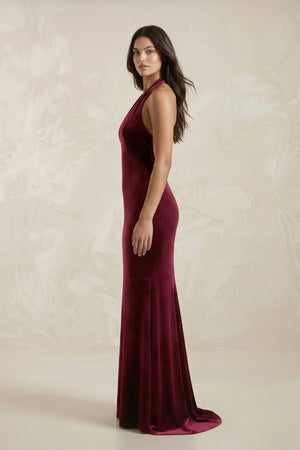 Sheath Velvet V - Neck Bridesmaid Dress in Burgundy - KISS BRIDAL Bridesmaid Dresses
