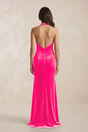 Sheath Velvet V - Neck Bridesmaid Dress in Candy Pink - KISS BRIDAL Bridesmaid Dresses