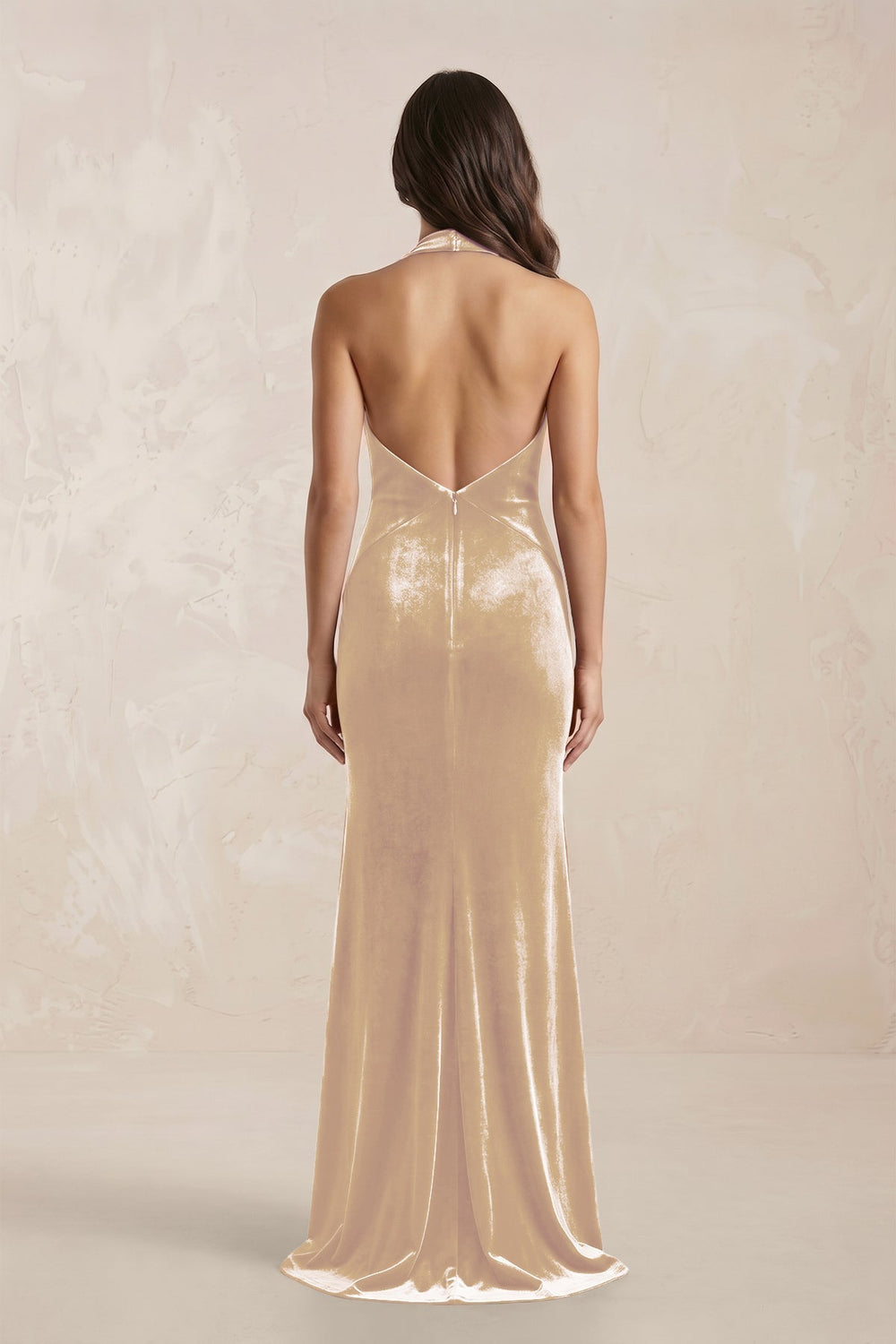 Sheath Velvet V - Neck Bridesmaid Dress in Champagne - KISS BRIDAL Bridesmaid Dresses