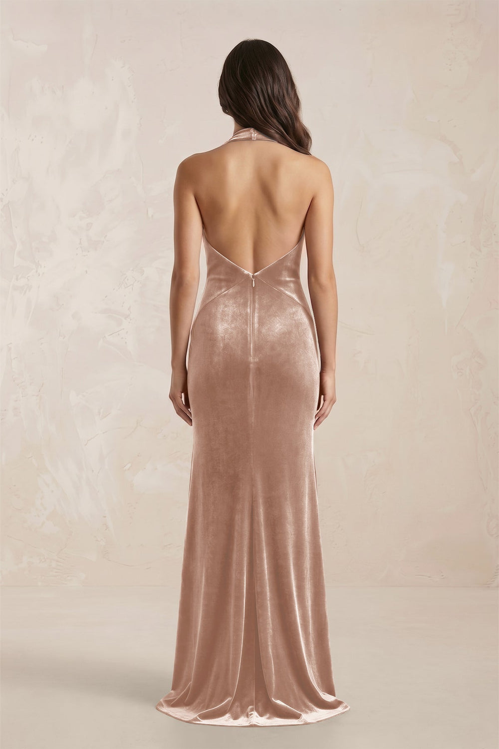 Sheath Velvet V - Neck Bridesmaid Dress in Champagne Rose - KISS BRIDAL Bridesmaid Dresses