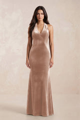 Sheath Velvet V - Neck Bridesmaid Dress in Champagne Rose - KISS BRIDAL Bridesmaid Dresses
