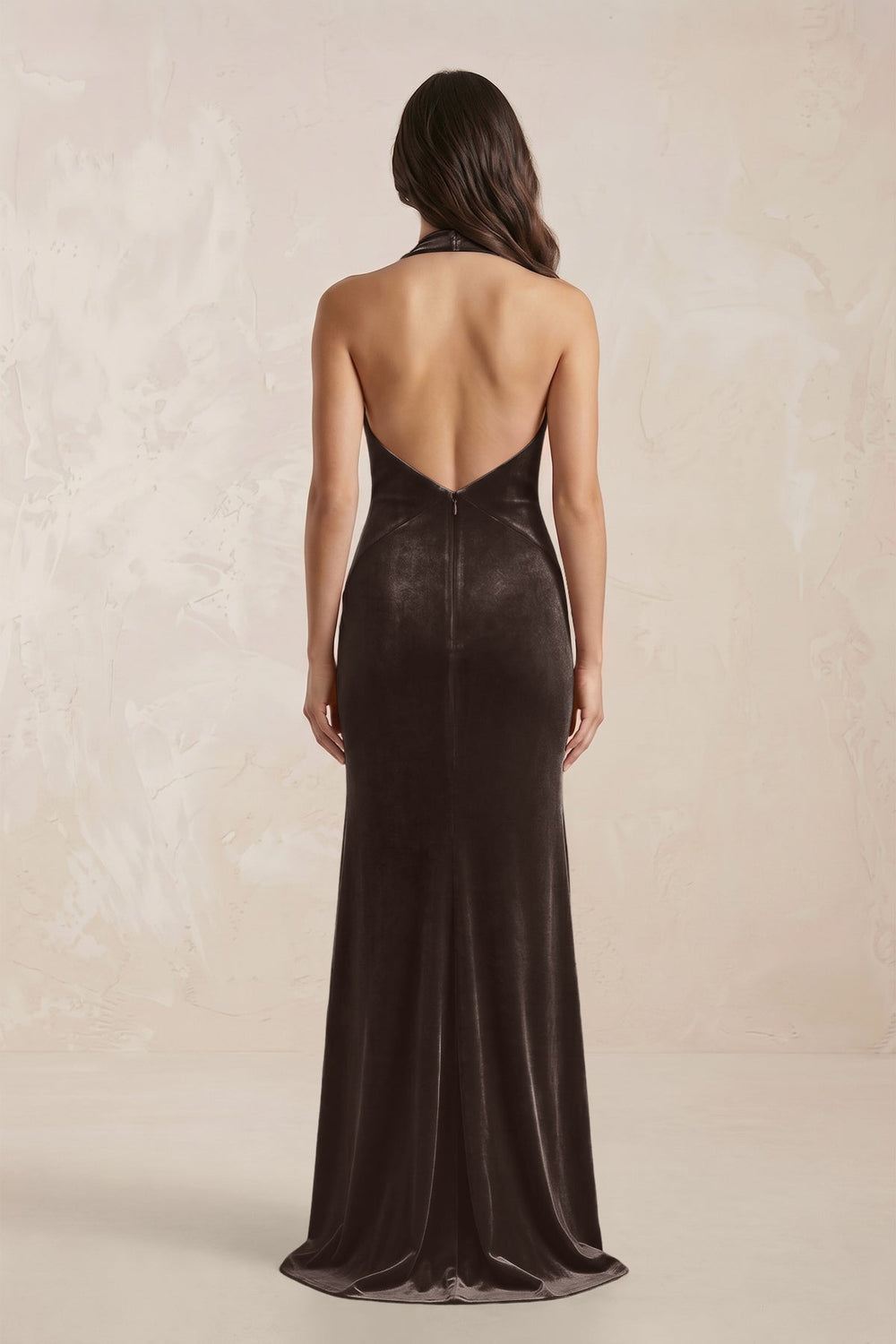 Sheath Velvet V - Neck Bridesmaid Dress in Chocolate - KISS BRIDAL Bridesmaid Dresses