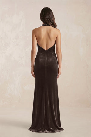 Sheath Velvet V - Neck Bridesmaid Dress in Chocolate - KISS BRIDAL Bridesmaid Dresses